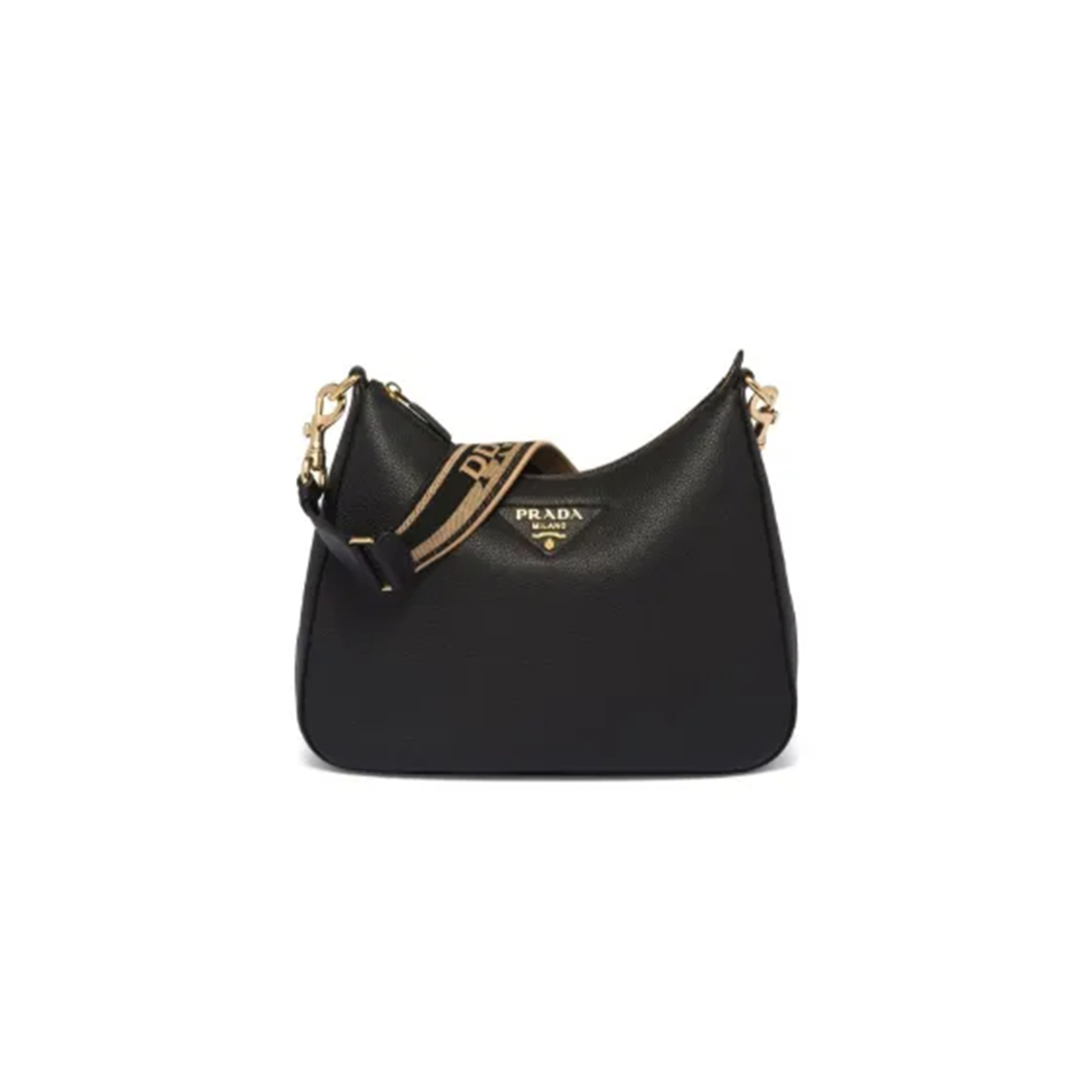 Pra*a logo strap shoudler bag leather medium black 1bc178 (32*25.5*7.5cm)